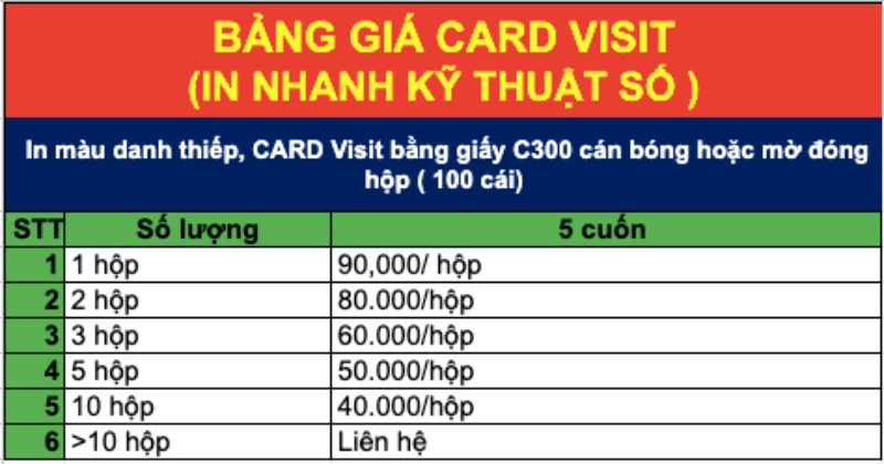 báo giá in card visit In Văn Chủ